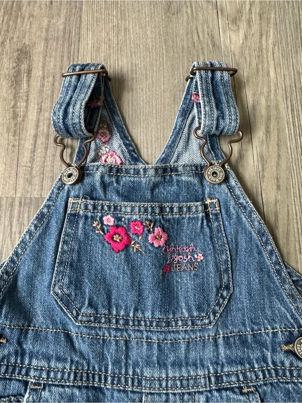 Oshkosh Denim Floral Embroidered Kids Overalls - Blue 18m